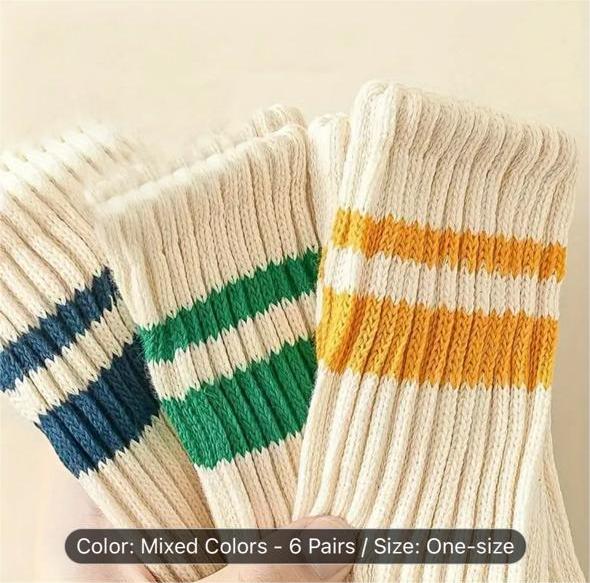 6 Pairs Of Women'S Anti Odor & Sweat Absorption Fashion Crew Socks