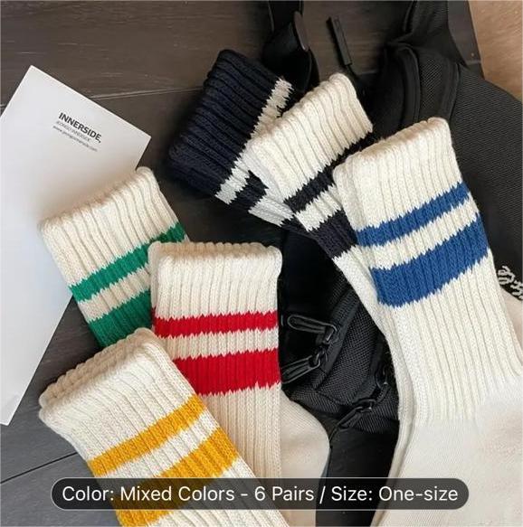 6 Pairs Of Women'S Anti Odor & Sweat Absorption Fashion Crew Socks