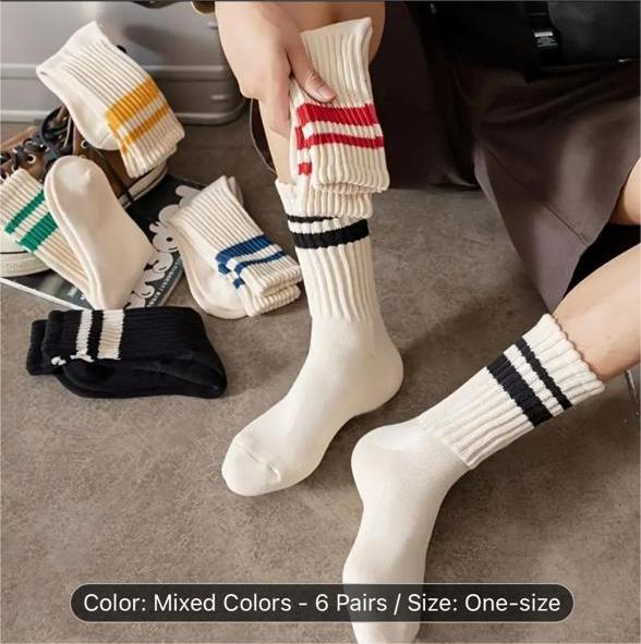 6 Pairs Of Women'S Anti Odor & Sweat Absorption Fashion Crew Socks