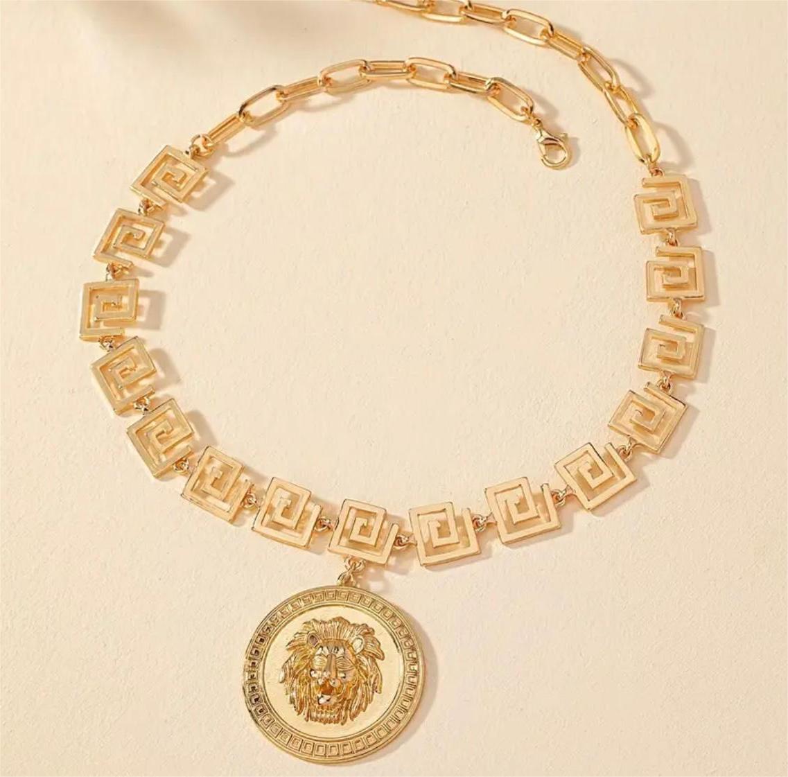 Geometric Lion Head Pendant Necklace