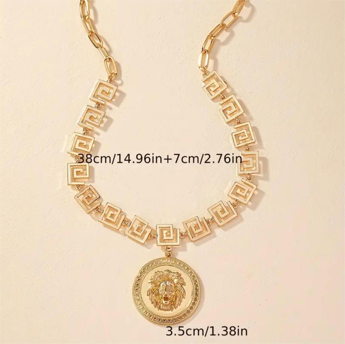 Geometric Lion Head Pendant Necklace