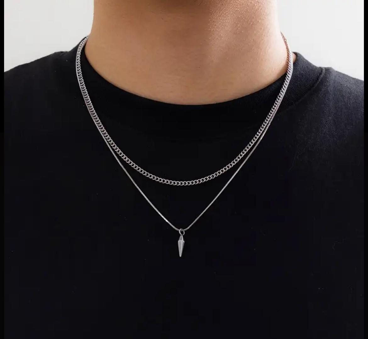 Silver Rivet Decor Hip two layer chain