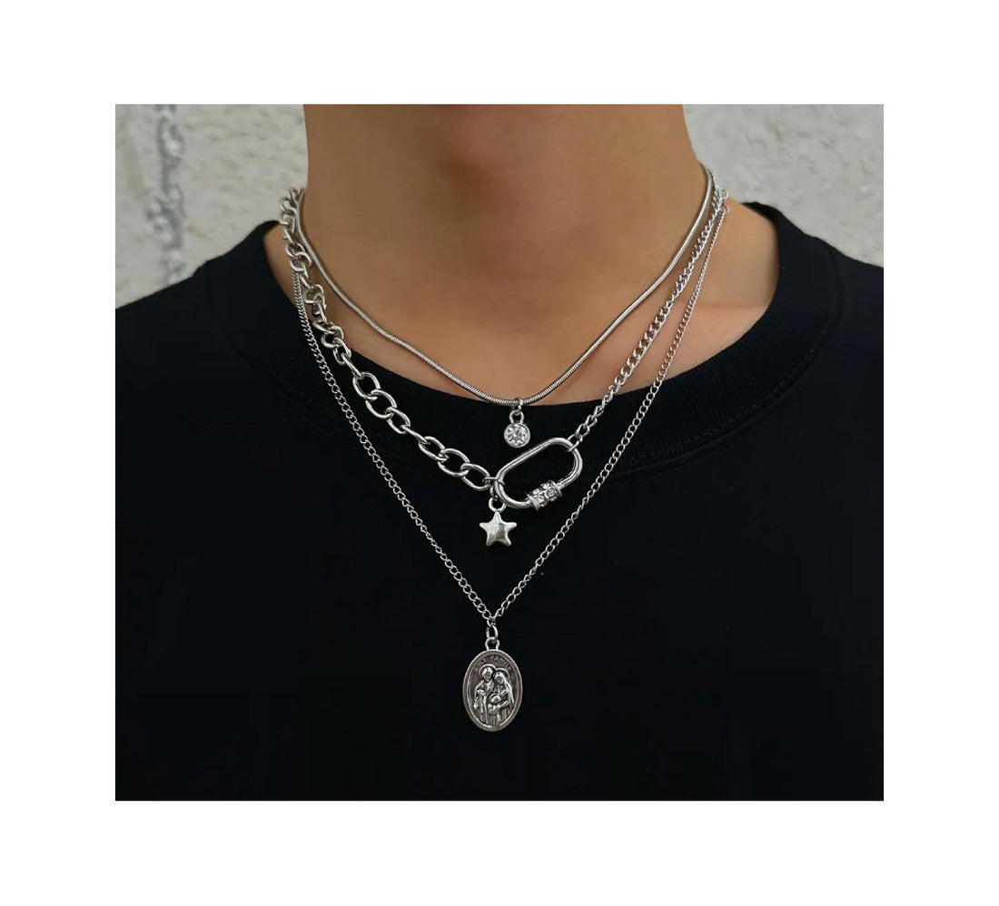 4pcs Vintage Gothic Style Pentagram Pendant Necklace chain