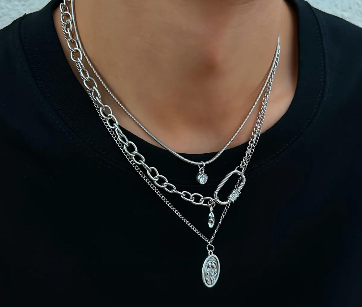 4pcs Vintage Gothic Style Pentagram Pendant Necklace chain