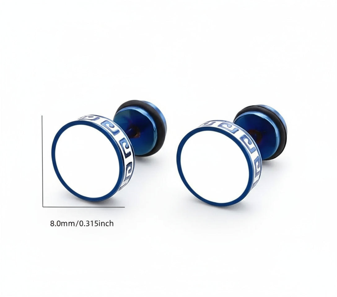 Vintage Flat white Stud Earrings for Men Women Unisex Jewelry