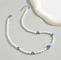 Elegant Pearl & Blue Stone Choker Necklace