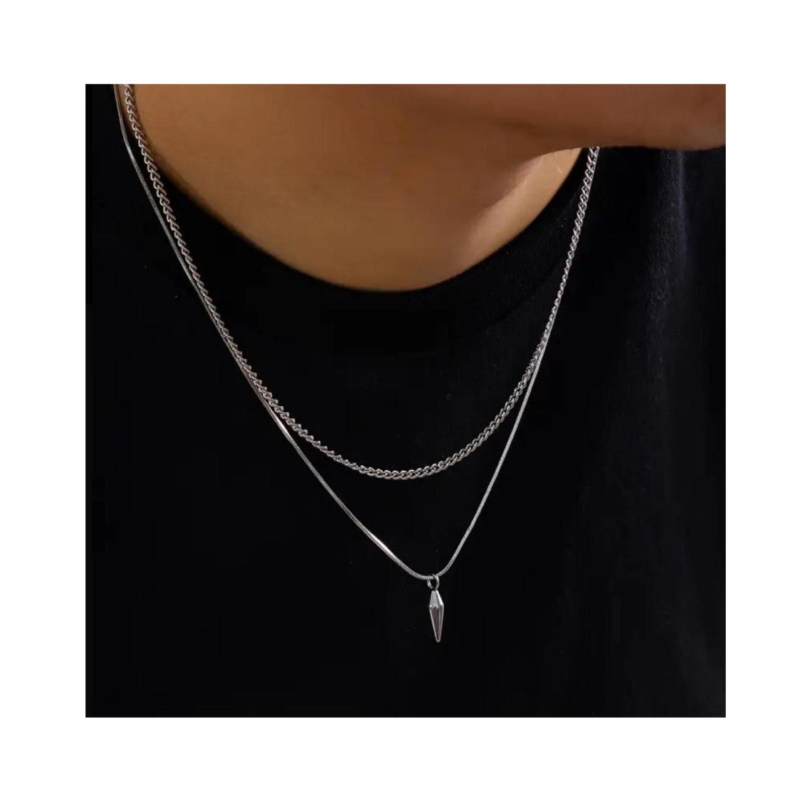 Silver Rivet Decor Hip two layer chain