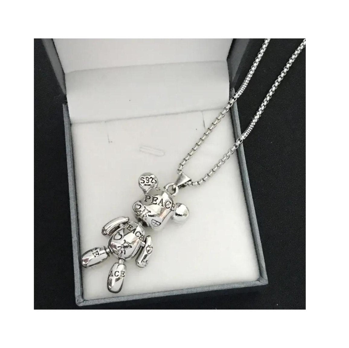 Printed Violent Bear Pendant Necklace chain