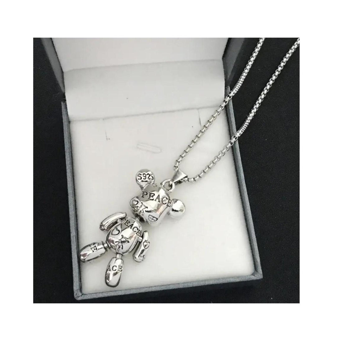 Printed Violent Bear Pendant Necklace chain