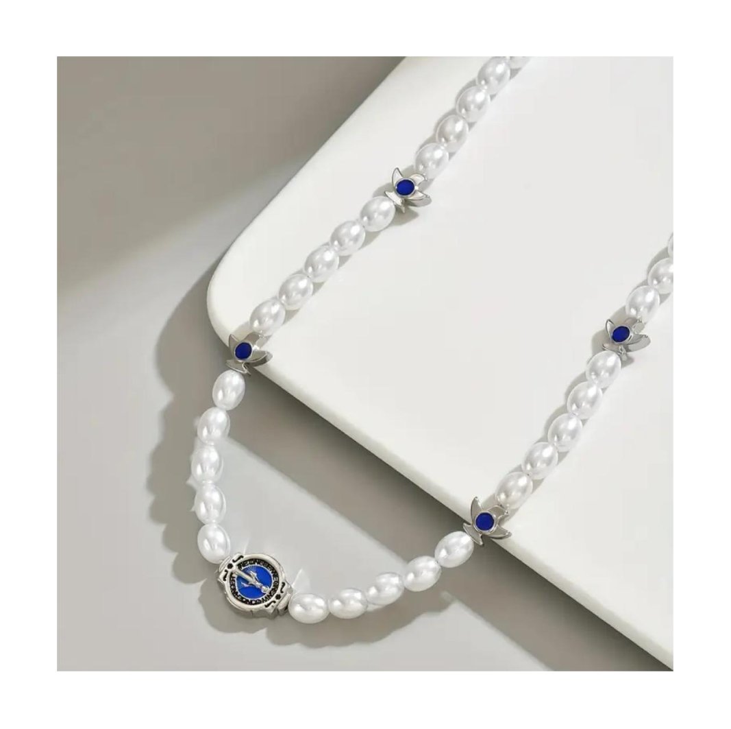 Elegant Pearl & Blue Stone Choker Necklace