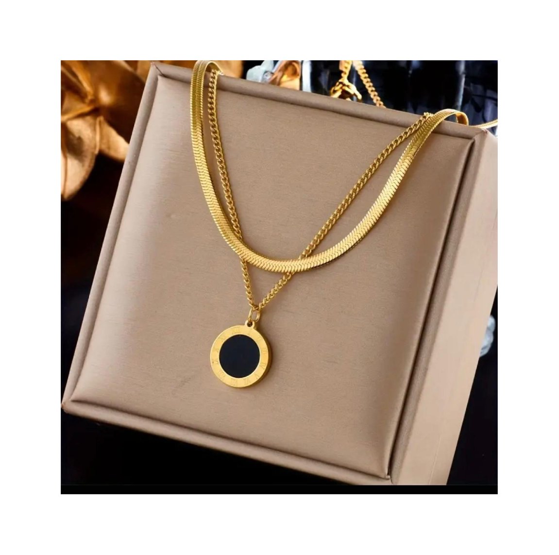 Layer Necklace with Resin Inlaid Roman Numeral Coin Pendant