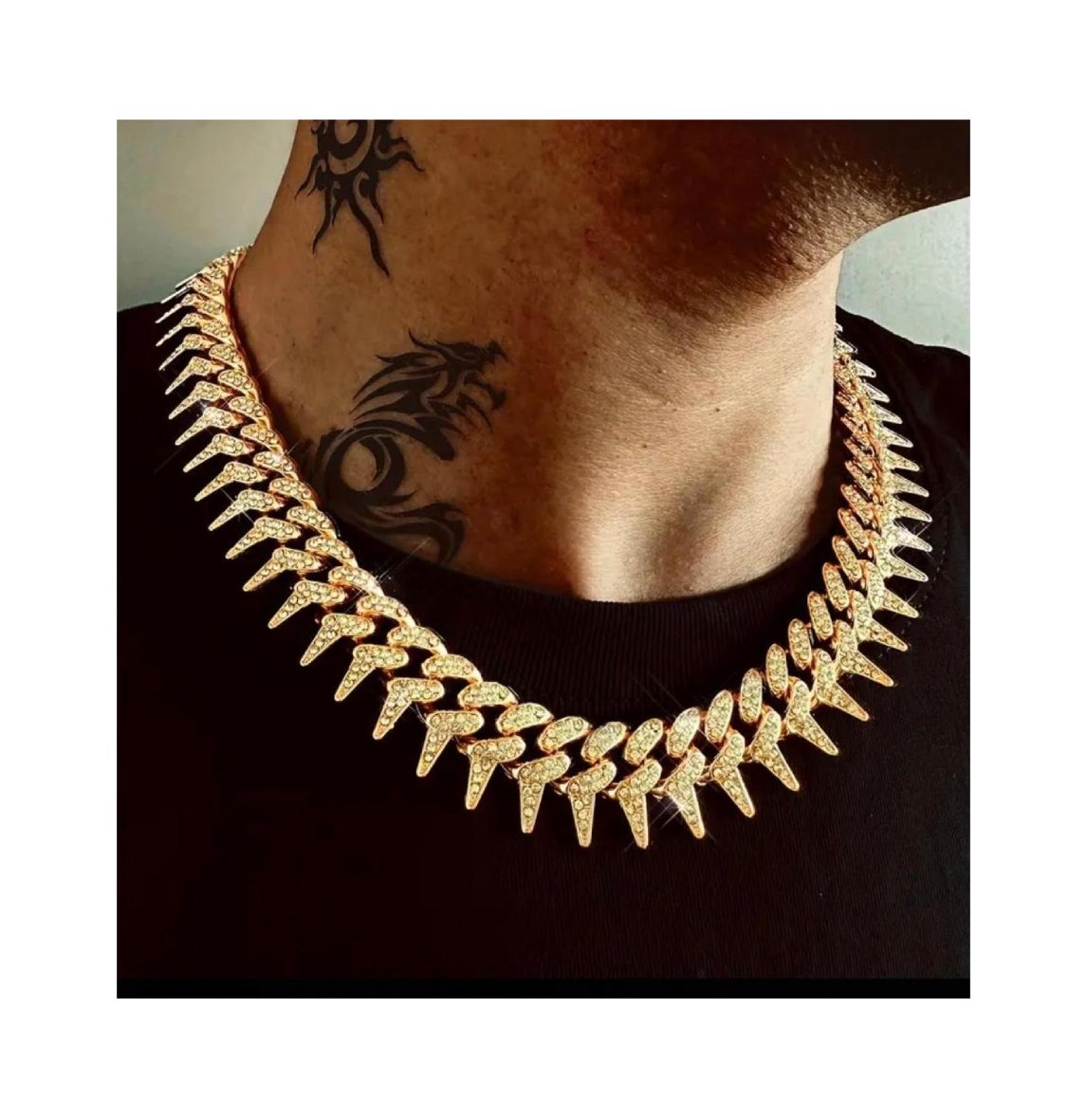 Punk Rock Rhinestone Cuban Chain Sparkling Thorn Necklace