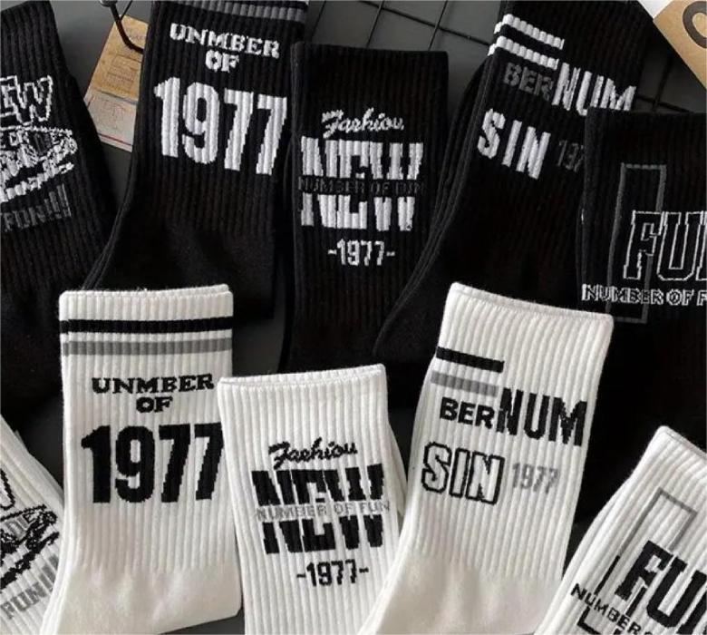 Socks Spring Summer European and American Streets 1977 Graffiti Cartoon Pattern Combination Middle Tube Socks